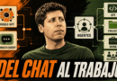 Ecosistema OpenAI: modelos de inteligencia artificial, Projects, Work y herramientas de ChatGPT Portada editorial de Sam Altman frente a conexiones de modelo GPT, producto ChatGPT, API, Project, Work, Workspace y agentes, con el titular «DEL CHAT AL TRABAJO».