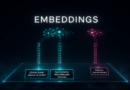 Dos frases sobre aparcamiento se convierten en vectores próximos en un mapa de embeddings, mientras una receta de tarta queda alejada.