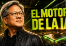 Portada editorial de Jensen Huang con cazadora de cuero frente a un campus de centro de datos y microchips, con el titular «EL MOTOR DE LA IA».