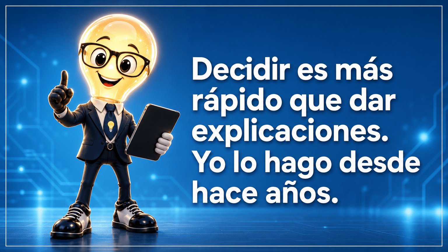 Tarjeta del Señor Idea con la intervención: Decidir es más rápido que dar explicaciones. Yo lo hago desde hace años.