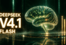 DeepSeek V4.1 Flash: el modelo chino que compite por precio (y por qué importa) Portada del artículo: un cerebro colosal de luz verde esmeralda y oro, suspendido sobre una plataforma circular en un salón futurista, con barras de luz descendentes y la columna tipográfica «DEEPSEEK / V4.1 / FLASH».